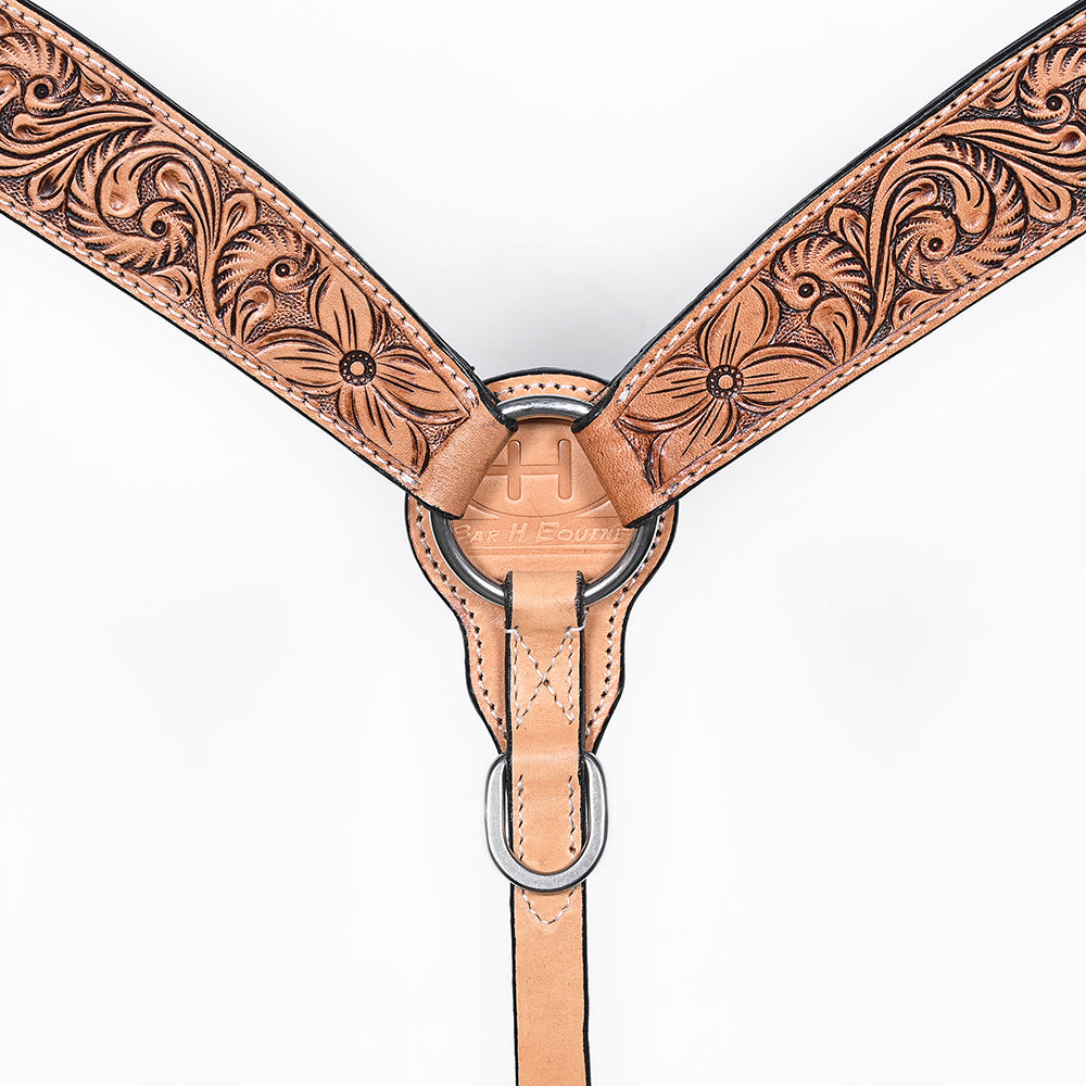Bar H Equine Western Horse Genuine Leather Floral Carved Tack Set Tan