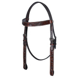 Bar H Equine Horse Genuine Leather Floral Carved Tack Set Dark Brown