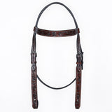 Bar H Equine Horse Genuine Leather Floral Carved Tack Set Dark Brown