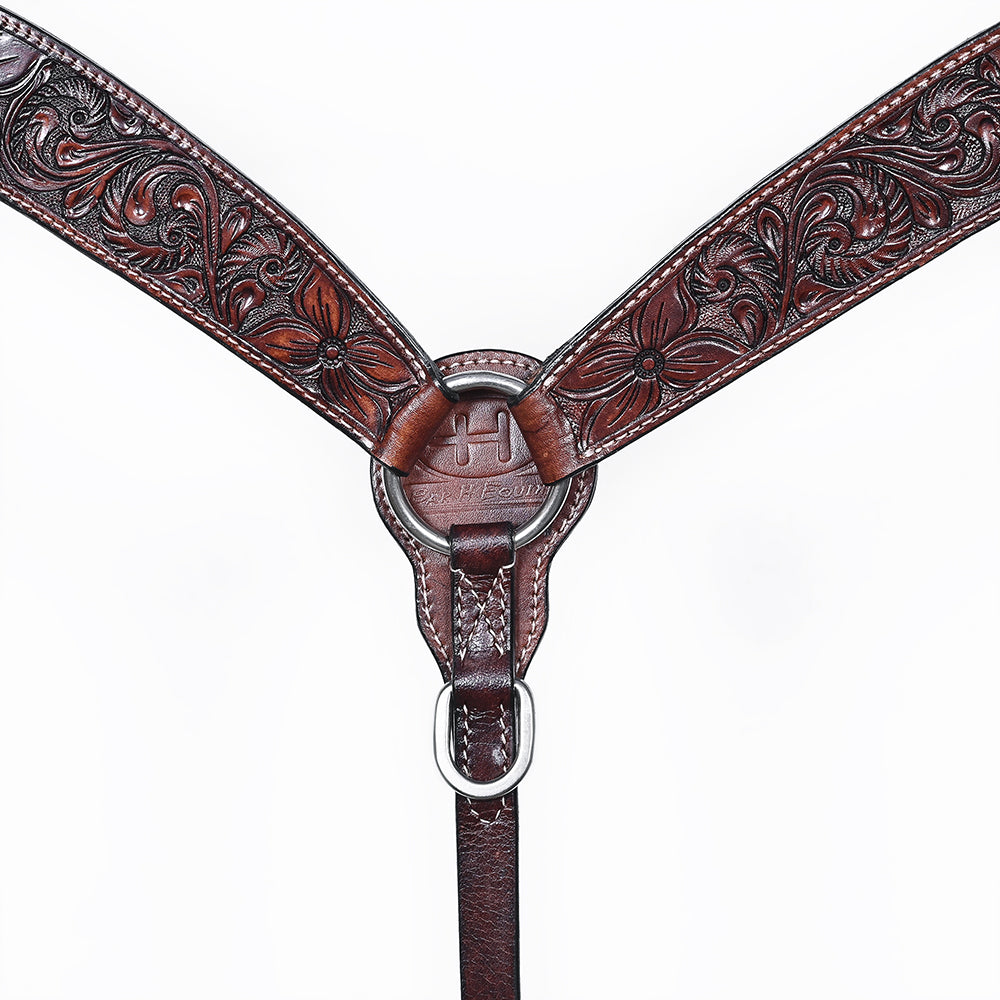 Bar H Equine Horse Genuine Leather Floral Carved Tack Set Dark Brown
