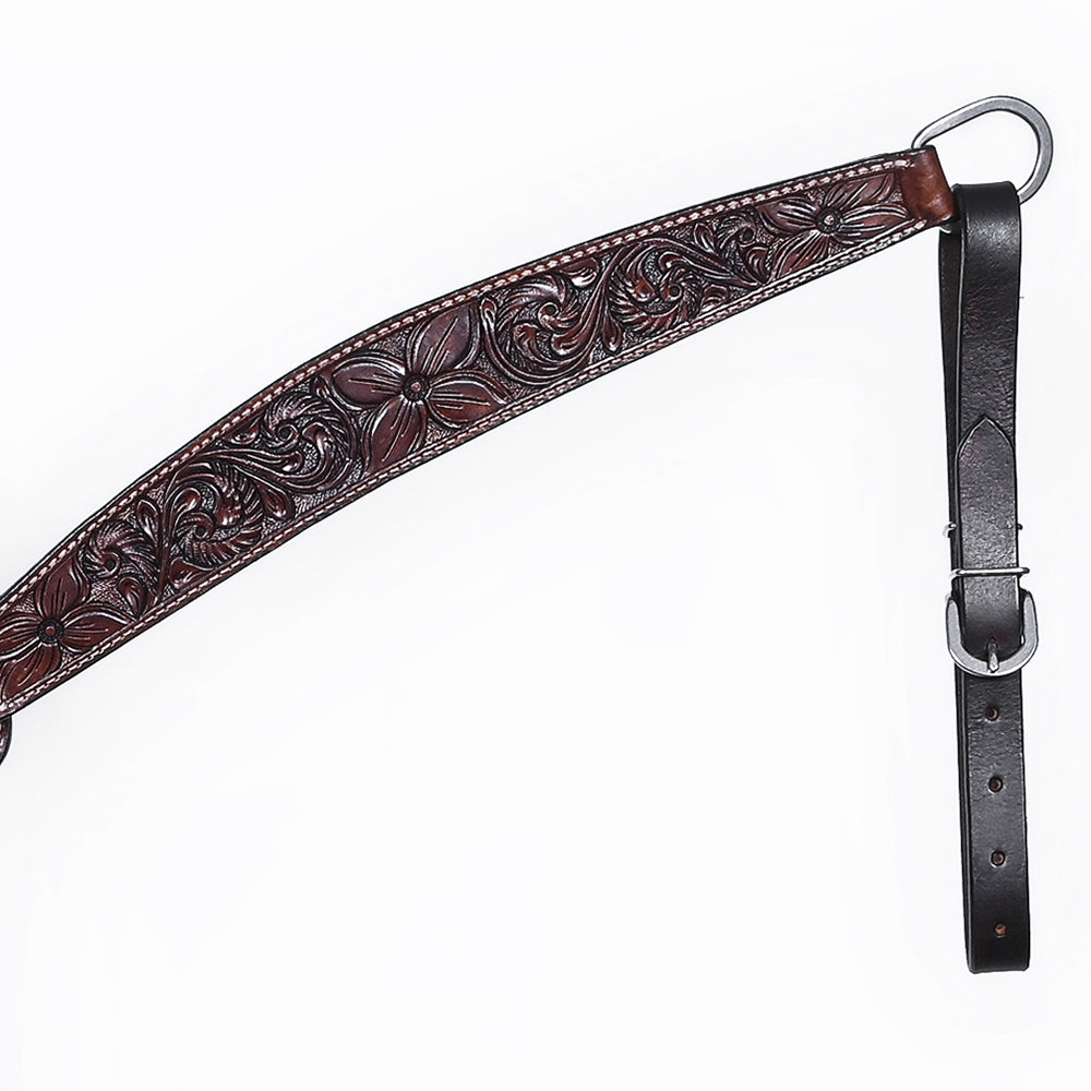 Bar H Equine Horse Genuine Leather Floral Carved Tack Set Dark Brown