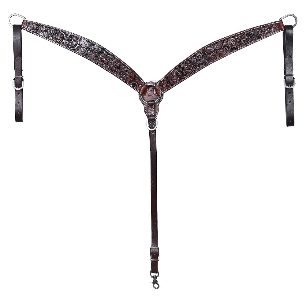 Bar H Equine Horse Genuine Leather Floral Carved Tack Set Dark Brown