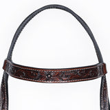 Bar H Equine Horse Genuine Leather Floral Carved Tack Set Dark Brown