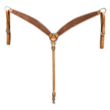 Bar H Equine Horse Genuine Leather Basket Weave Tooled Tack Set Brown