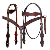 Bar H Equine Western Leather Horse Tack Set Basket Weave Tooled Dark Brown
