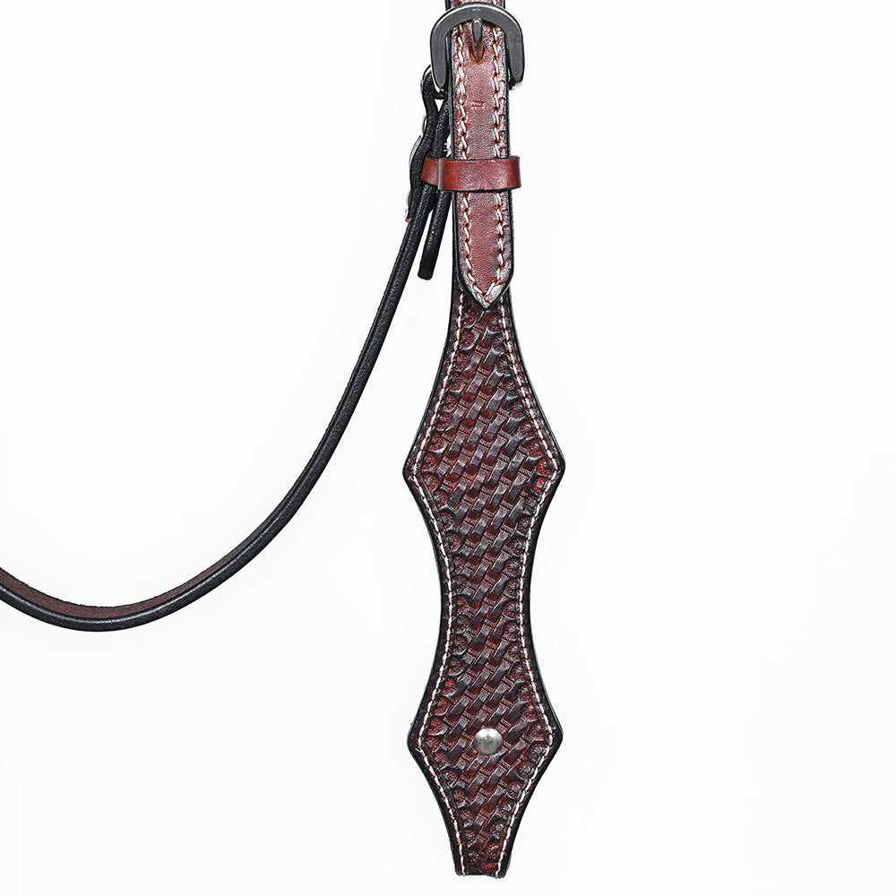Bar H Equine Western Leather Horse Tack Set Basket Weave Tooled Dark Brown