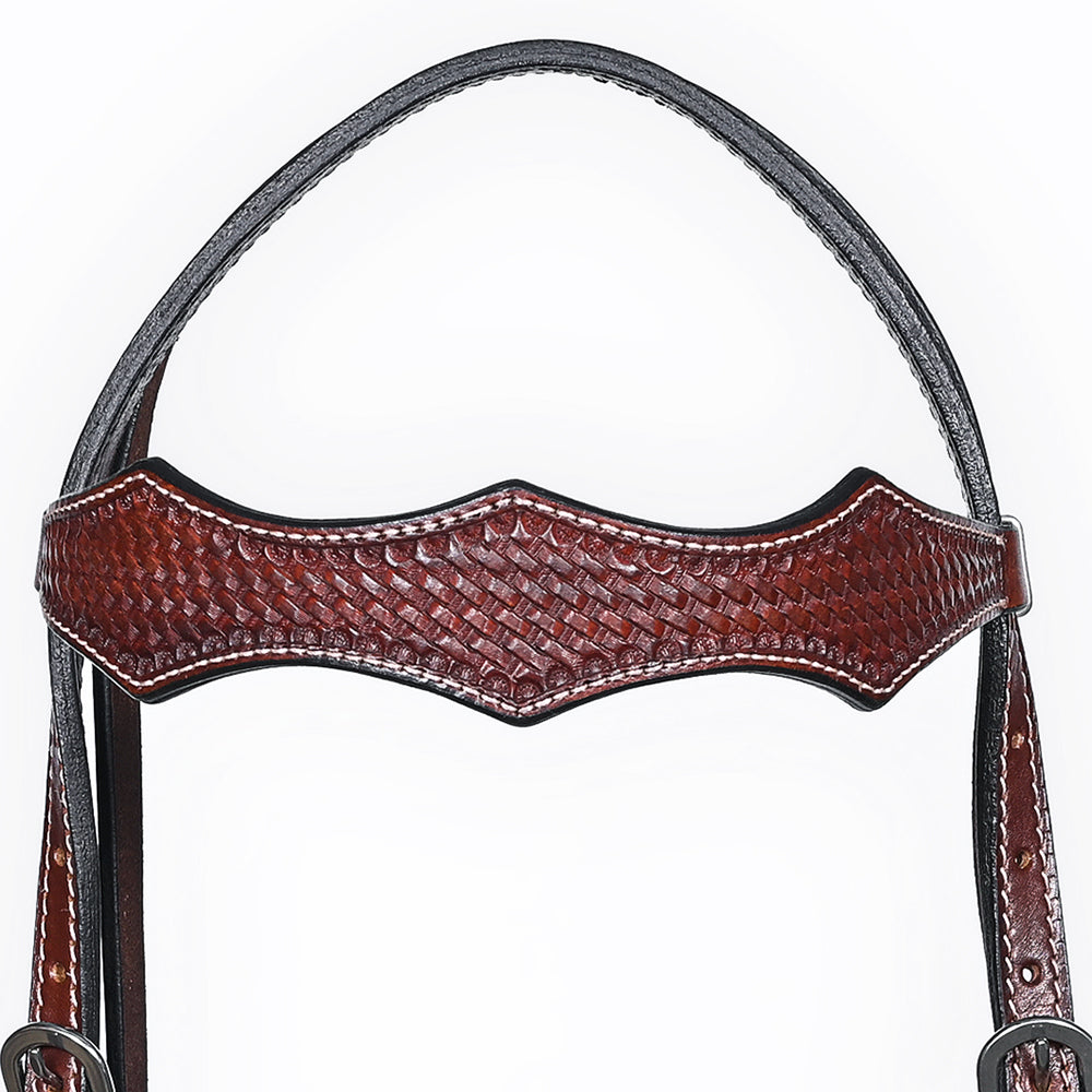 Bar H Equine Western Leather Horse Tack Set Basket Weave Tooled Dark Brown