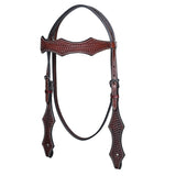 Bar H Equine Western Leather Horse Tack Set Basket Weave Tooled Dark Brown