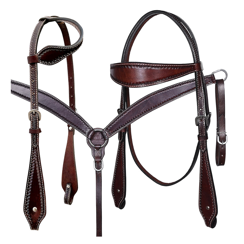 Bar H Equine Western Genuine Leather Horse Tack Set Dark Brown