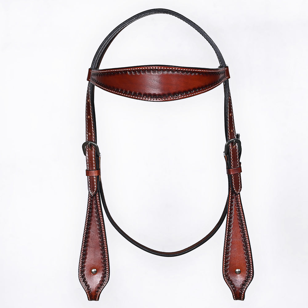 Bar H Equine Western Leather Headstall & Breast Collar Dark Brown