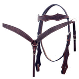 Bar H Equine Western Leather Headstall & Breast Collar Basket Weave Dark Brown