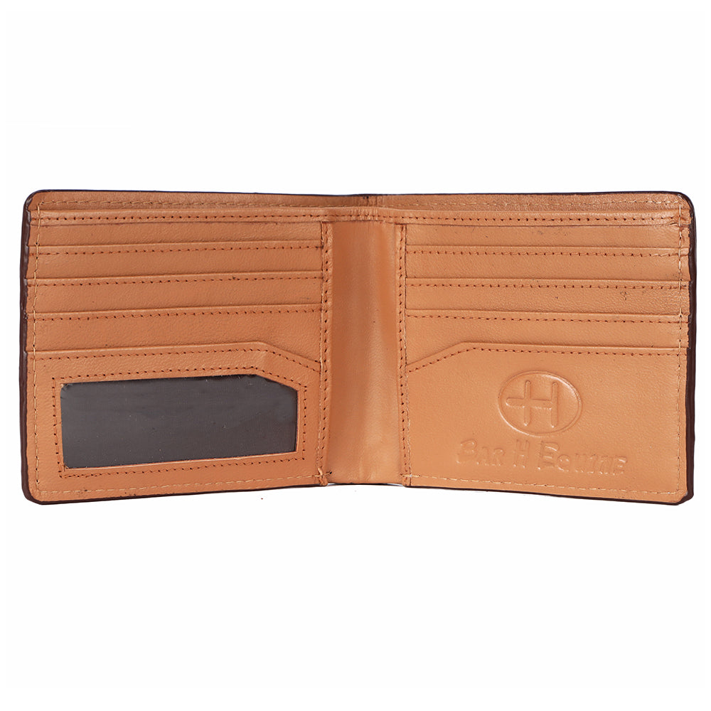 BAR H EQUINE Rodeo Floral Bifold & Trifold Wallet For Men Women HairOn Genuine Leather Tan