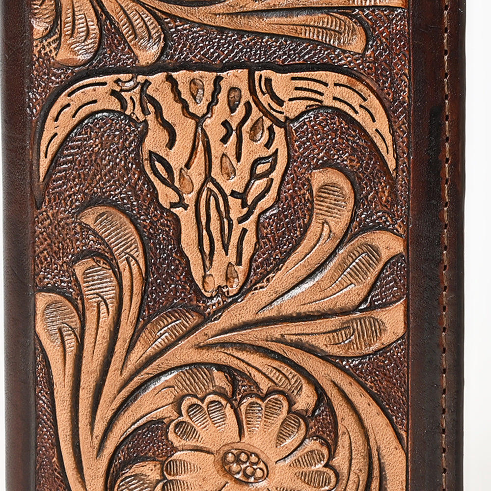 BAR H EQUINE Rodeo Steer Head Bifold & Trifold Wallet For Men Women Genuine Leather Brown
