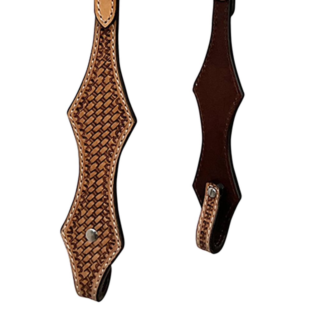 Bar H Equine Horse Genuine Leather Basket Weave Tooled Tack Set Brown