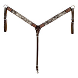 Bar H Equine Western Hair On Leather Headstall & Breast Collar Floral Brown