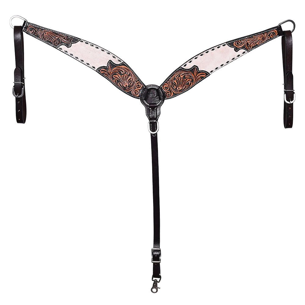 BAR H EQUINE Western Handtooled Leather Horse Headstall & Breast Collar Set
