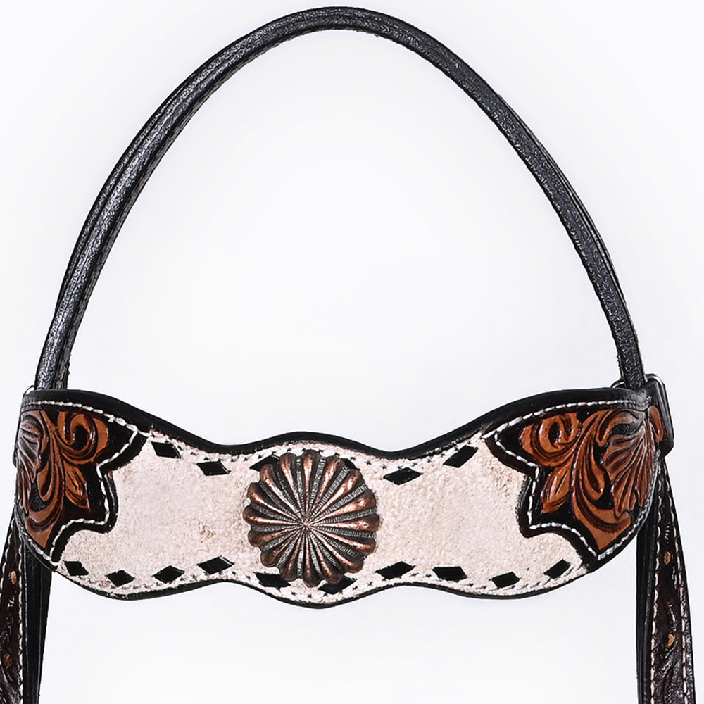 BAR H EQUINE Western Handtooled Leather Horse Headstall & Breast Collar Set