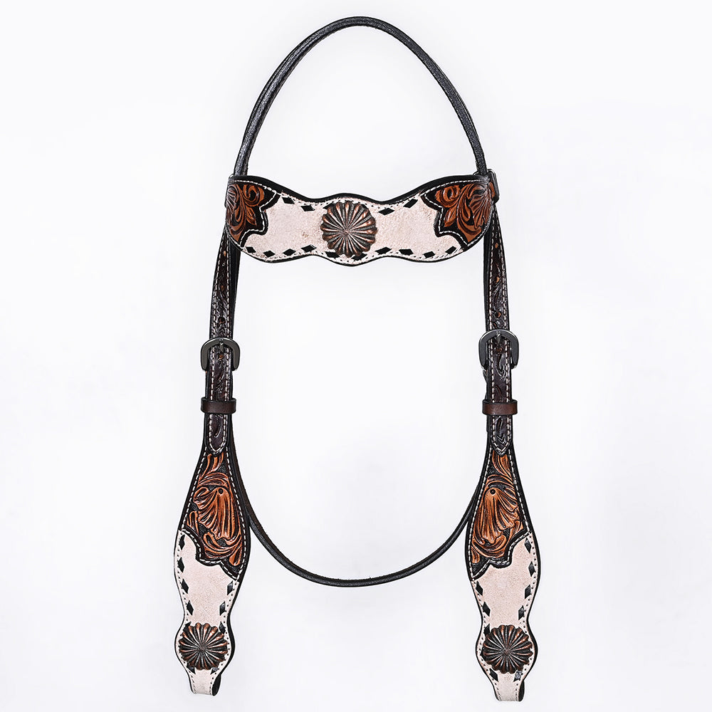 BAR H EQUINE Western Handtooled Leather Horse Headstall & Breast Collar Set