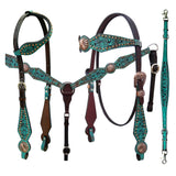 Bar H Equine American Leather Horse Saddle Tack One Ear Headstall Breast Collar Browband Wither Strap Spotted Pinwheel