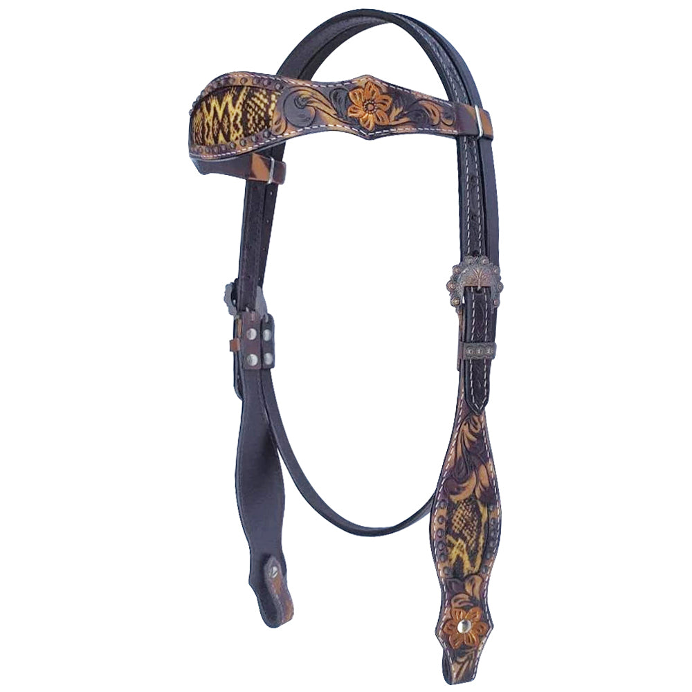 Bar H Equine American Leather Horse Saddle Tack One Ear Headstall Breast Collar Browband Wither Strap Tropical Snake