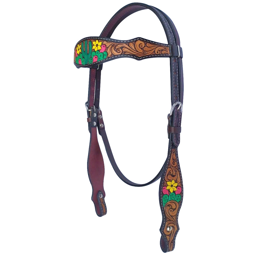 Bar H Equine American Leather Horse Saddle Tack One Ear Headstall Breast Collar Browband Wither Strap Tropical Cacti Cactus