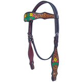 Bar H Equine American Leather Horse Saddle Tack One Ear Headstall Breast Collar Browband Wither Strap Tropical Cacti Cactus