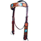 Bar H Equine American Leather Horse Saddle Tack One Ear Headstall Breast Collar Browband Wither Strap Turquoise Bloom BER111