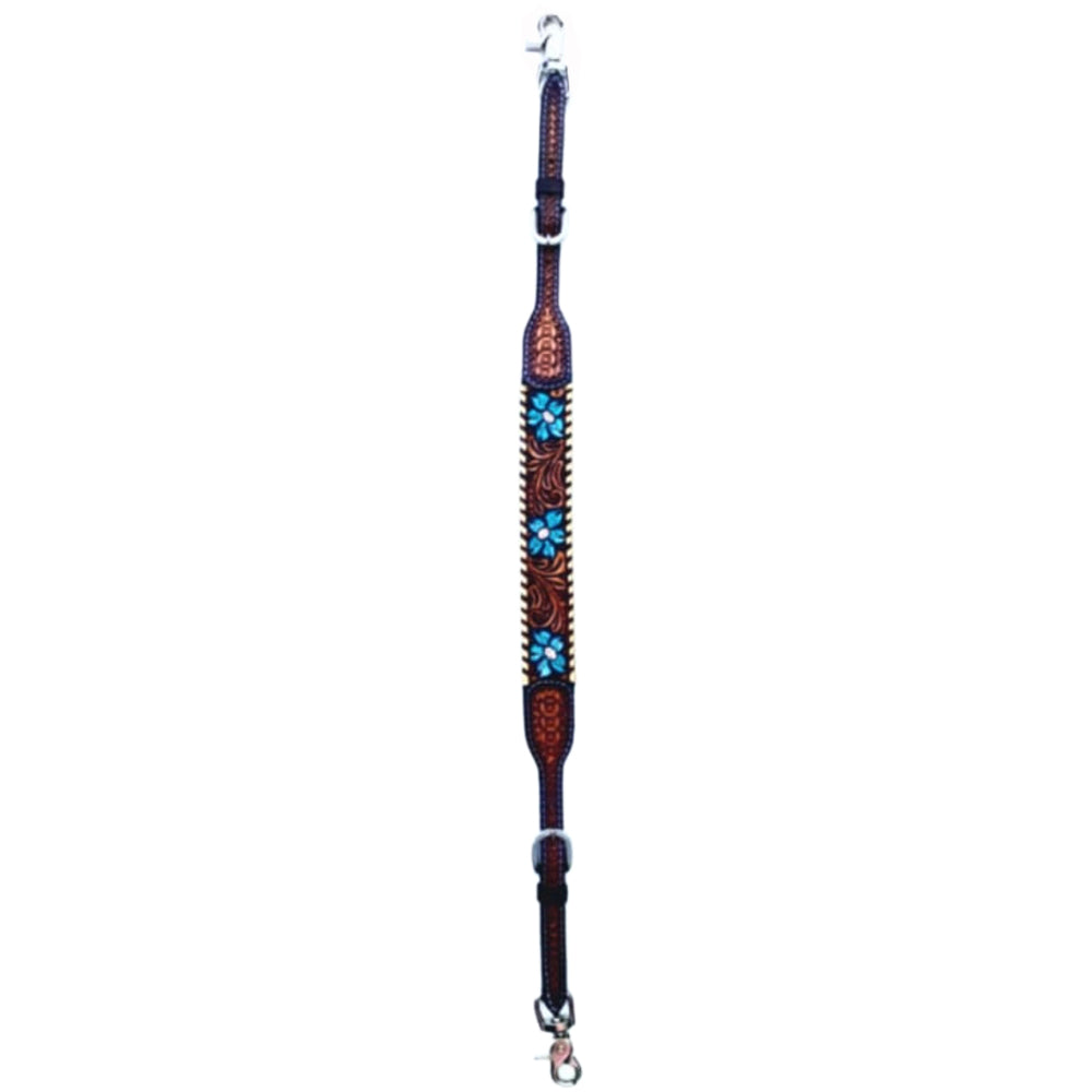 Bar H Equine American Leather Horse Saddle Tack One Ear Headstall Breast Collar Browband Wither Strap Turquoise Bloom BER111