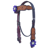 Bar H Equine American Leather Horse Saddle Tack One Ear Headstall | Breast Collar Browband Wither Strap Set for Horses BER113