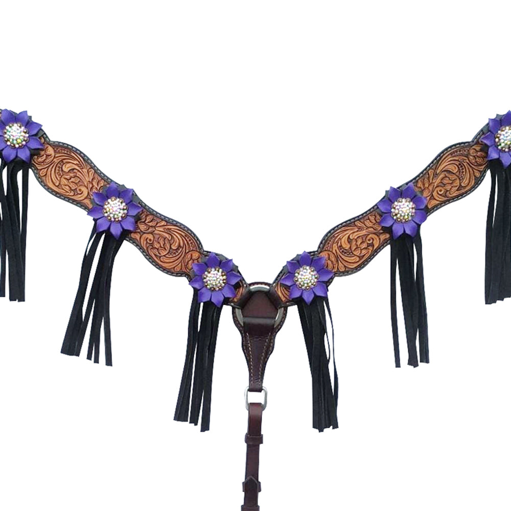 Bar H Equine American Leather Horse Saddle Tack One Ear Headstall | Breast Collar Browband Wither Strap Set for Horses BER113