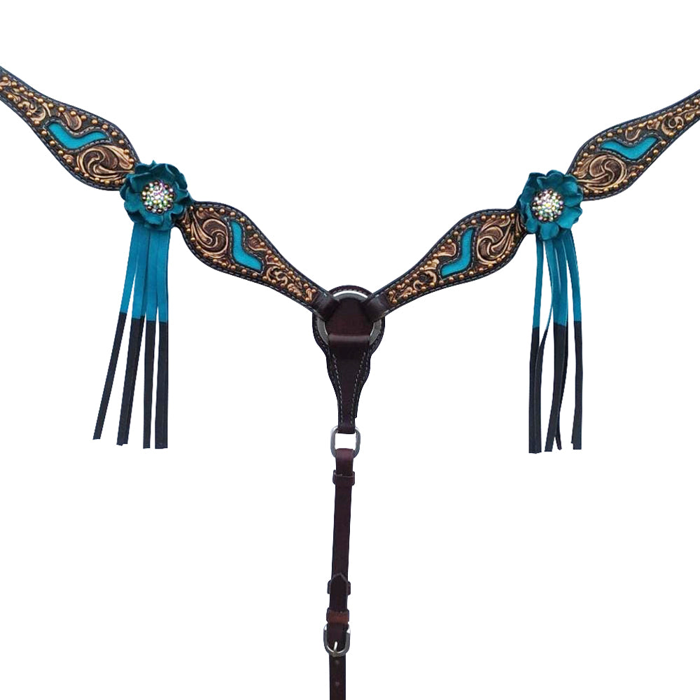 Bar H Equine American Leather Horse Saddle Tack One Ear Headstall | Breast Collar Browband Wither Strap Set for Horses BER114