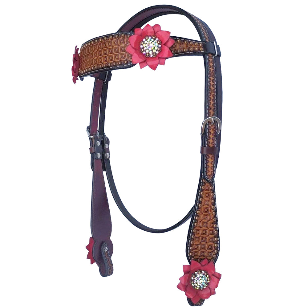 Bar H Equine Daisy Nash Floral Hand Tooled Horse Western Leather One Ear Headstall Brown