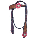Bar H Equine Daisy Nash Floral Hand Tooled Horse Western Leather One Ear Headstall Brown