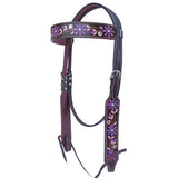 Bar H Equine American Leather Horse Saddle Tack One Ear Headstall | Breast Collar Browband Wither Strap Set for Horses BER116