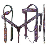 Bar H Equine American Leather Horse Saddle Tack One Ear Headstall | Breast Collar Browband Wither Strap Set for Horses BER116