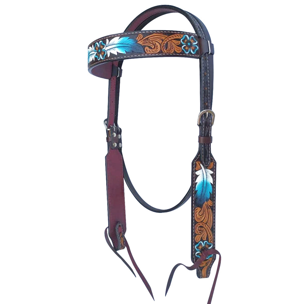 Bar H Equine American Leather Horse Saddle Tack One Ear Headstall | Breast Collar Browband Wither Strap Set for Horses BER117