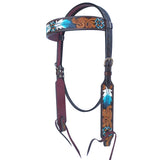 Bar H Equine American Leather Horse Saddle Tack One Ear Headstall | Breast Collar Browband Wither Strap Set for Horses BER117