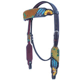 Bar H Equine American Leather Horse Saddle Tack One Ear Headstall | Breast Collar Browband Wither Strap Set for Horses BER118
