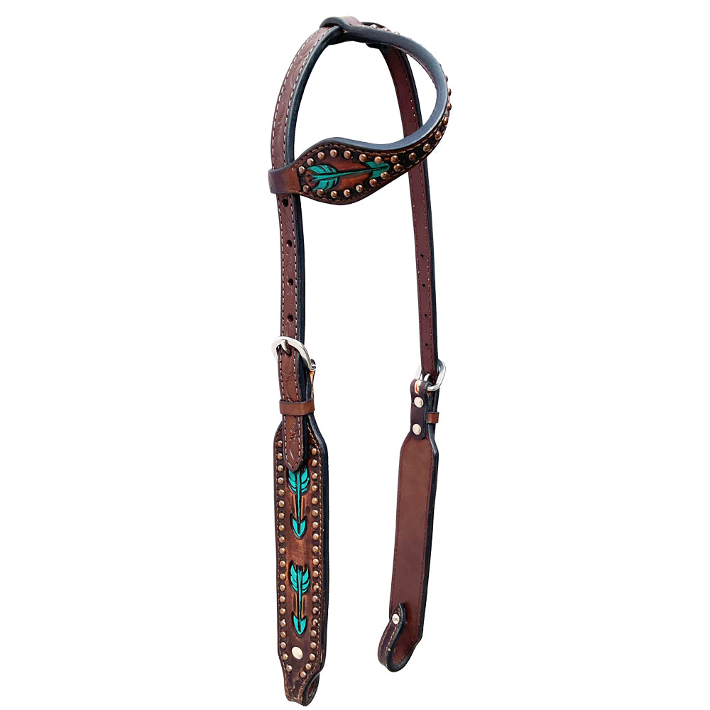 Bar H Equine Austin Arrow Spotted Leather One Ear Headstall Brown