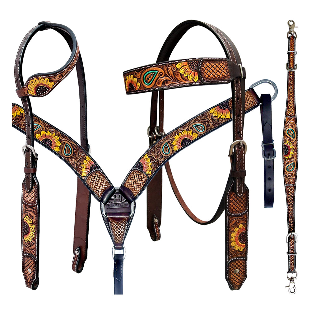 Bar H Equine Bonnie Blossom Sunflower Leather One Ear Headstall
