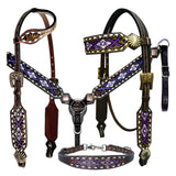 Bar H Equine Genuine Western American Leather Horse Premium Headstall & Breast Collar Set