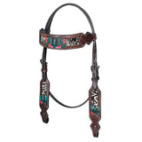 Bar H Equine American Leather Horse Saddle Tack One Ear Headstall | Breast Collar Browband Wither Strap Set for Horses BER170