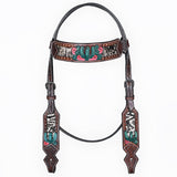 Bar H Equine American Leather Horse Saddle Tack One Ear Headstall | Breast Collar Browband Wither Strap Set for Horses BER170