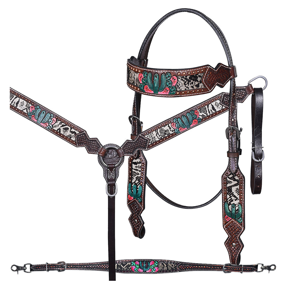 Bar H Equine American Leather Horse Saddle Tack One Ear Headstall | Breast Collar Browband Wither Strap Set for Horses BER170