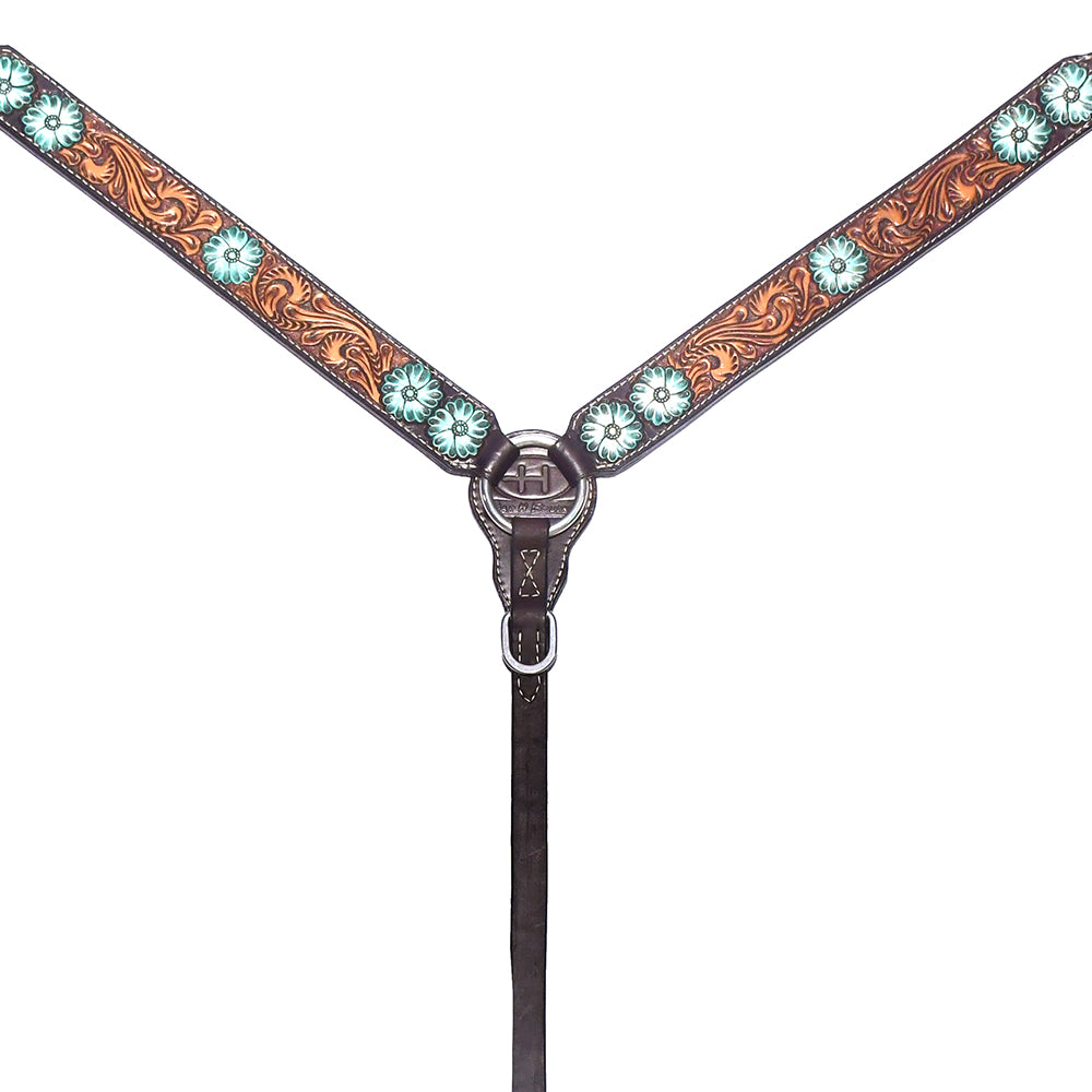 Bar H Equine Genuine Western American Leather Horse Premium Headstall & Breast Collar Set
