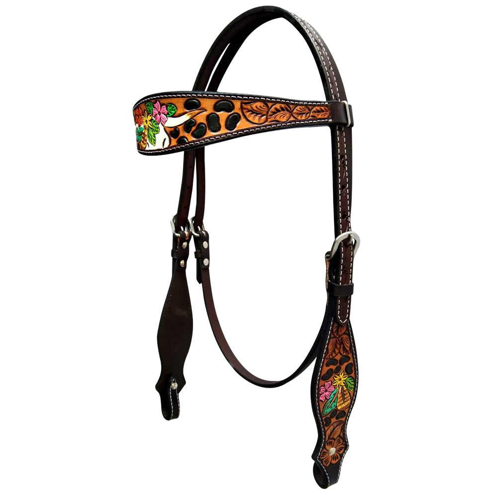 Bar H Equine American Leather Horse Saddle Tack One Ear Headstall | Breast Collar Browband Wither Strap Set for Horses BER180