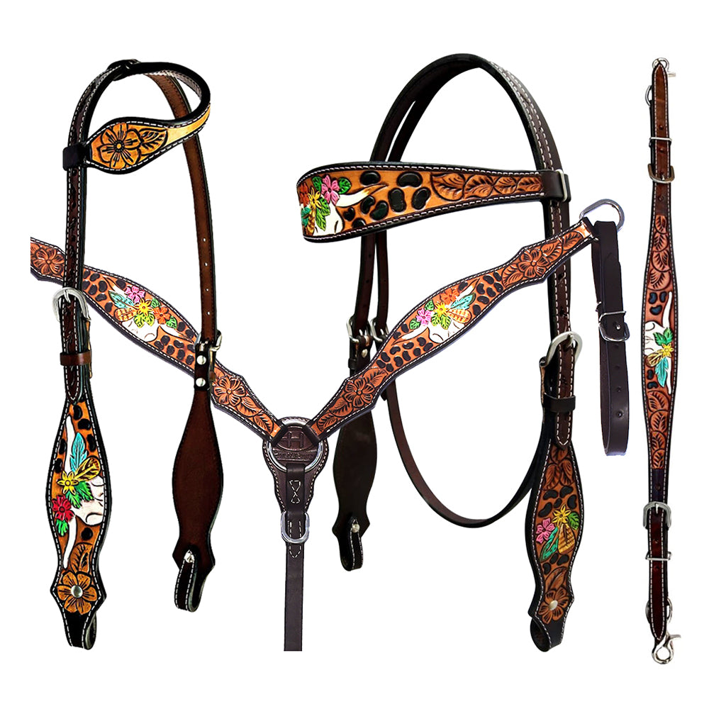 Bar H Equine American Leather Horse Saddle Tack One Ear Headstall | Breast Collar Browband Wither Strap Set for Horses BER180