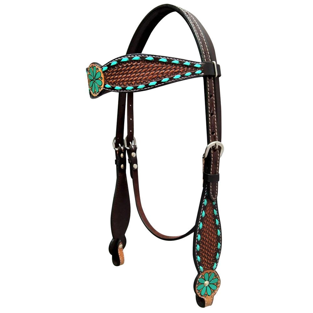 Bar H Equine Genuine Western American Leather Horse Premium Headstall & Breast Collar Set