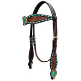 Bar H Equine Genuine Western American Leather Horse Premium Headstall & Breast Collar Set