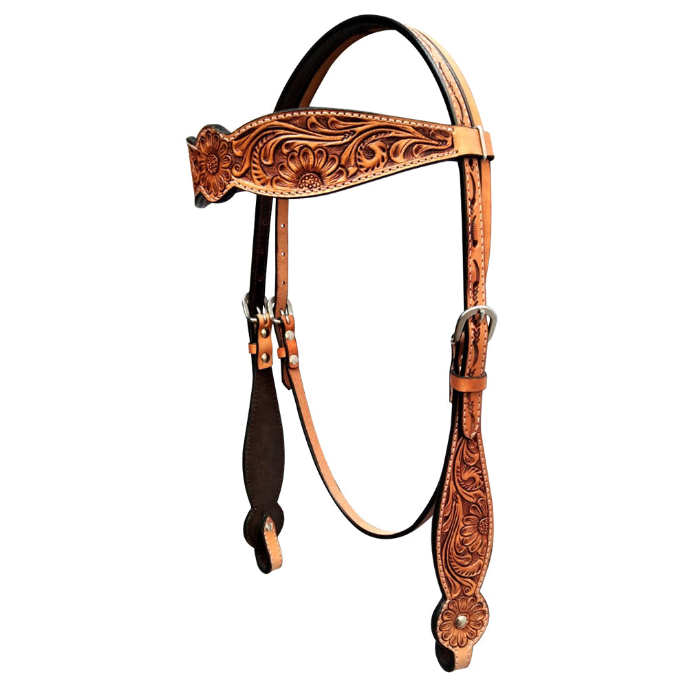 Bar H Equine Genuine Western American Leather Horse Premium Headstall & Breast Collar Set